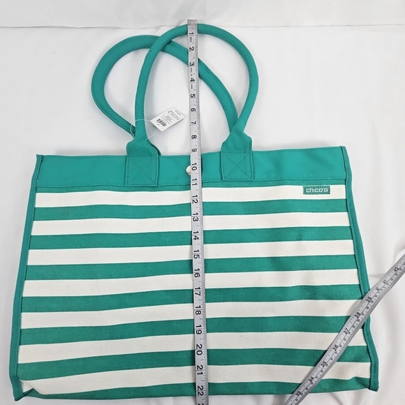 Chico Turquoise Striped Canvas Beach Tote Bag - Picture 7 of 11